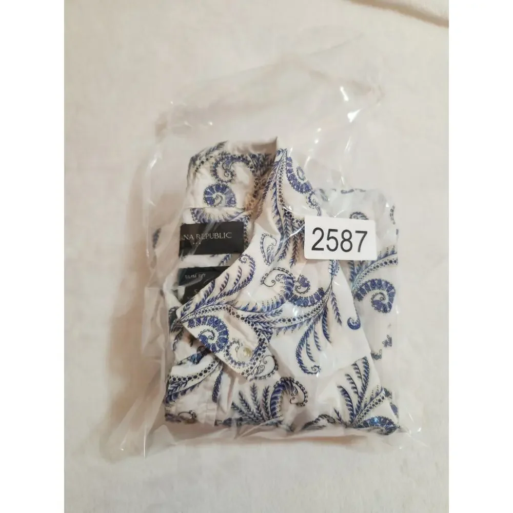 Banana Republic Floral Shirt Mens Small Blue Short Sleeve Beach 60s 60s Retro
